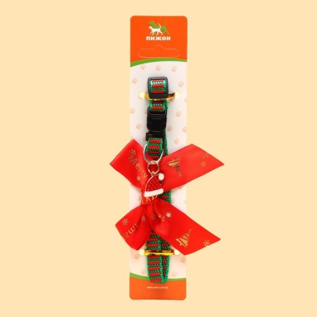 Collar + bow + New Year suspension "Balls", 30 x 1 cm, kapron, green-5