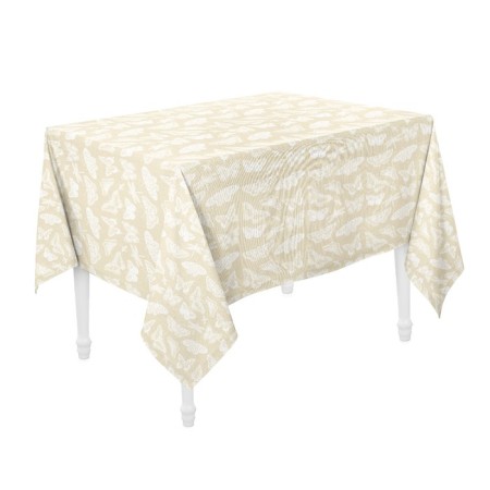 Butterflies White tablecloth, size 140x150 cm, beige color-1
