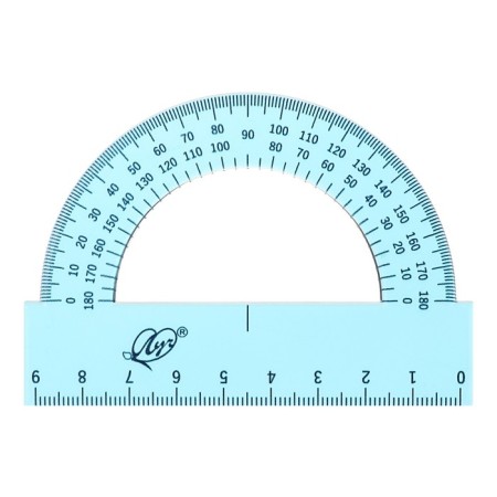 Drawing set 4 objects (ruler 15 cm, square 30 °/ 60 °, 10 cm; square 45 °/ 45 °, 8 cm; transporter 180 °, 9 cm), transparent blue-3