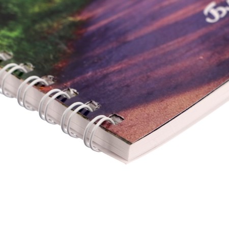 Notepad A5, 52 sheets in a cage on a crest, cover coated cardboard, varnish, OFSET block, mix-5
