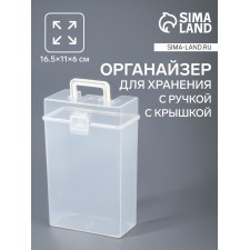 Organizer for storage, with a handle, with a lid, 16.5 × 11 × 6 cm, transparent