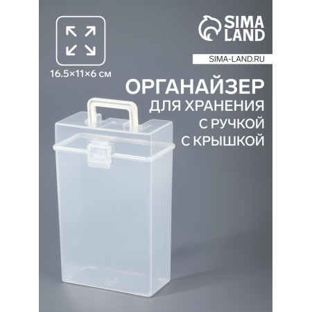 Organizer for storage, with a handle, with a lid, 16.5 × 11 × 6 cm, transparent
