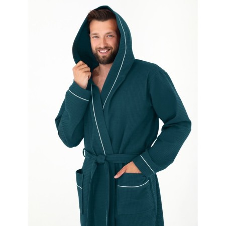 Male dressing gown with a hood, size 52, emerald color-2