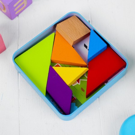 Puzzle "Tangram", in a box, a book with schemes