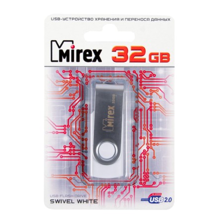 Flashka Mirex Swivl White, 32 GB, USB2.0, Thu up to 25 MB/s, PLO up to 15 MB/s, white-1