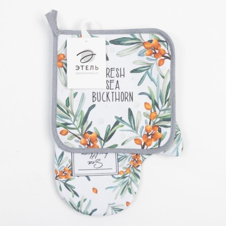 Kitchen "Berry Garden", mittens-output 20x28cm, 19x19cm tack, 100% cotton-5