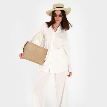 Bag Women's beach without fasteners, beige color-5