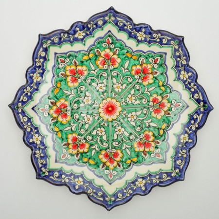 Largan Rishtan ceramics "Flowers", 32 cm, blue-green, corrugated-1