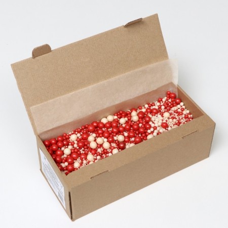 Sprinking confectionery "pearls" of rice grain in color glaze, red/silver, 1.5 kg-1
