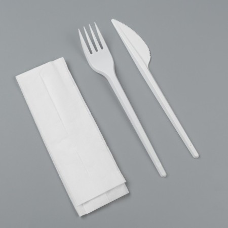 Set of disposable dishes "White" fork, knife, napkin, 16.5 cm