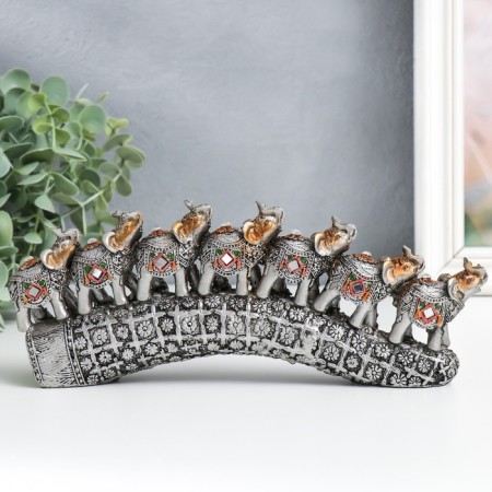 Polystone souvenir "Seven elephants on a tusk with flowers" silver 21x4x9.8 cm-3