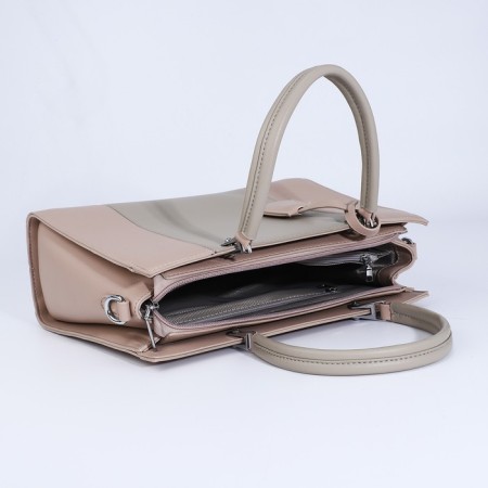 Bag Tout with zipper, external pocket, long belt, beige color-6
