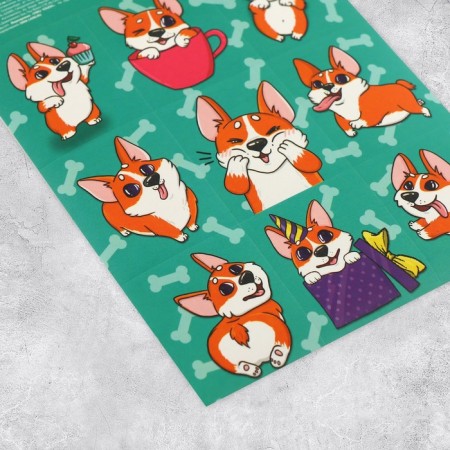 Paper stickers "Funny Corgi", with coloring on the back, 11 × 15.5 cm-1