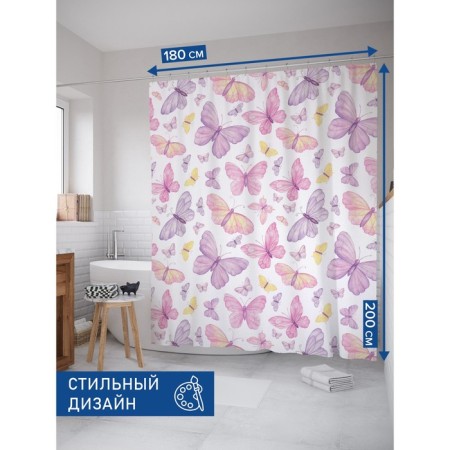 Photostore for the bathroom "Tender butterflies", Saten, size 180x200 cm-1