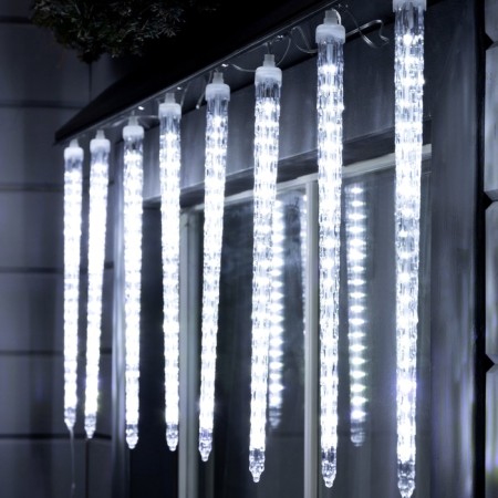 Garland "icicles rhyflated" 2.5 × 0.42 m, IP65, transparent thread, 288 LED, white glow with a drain effect, 12 V effect