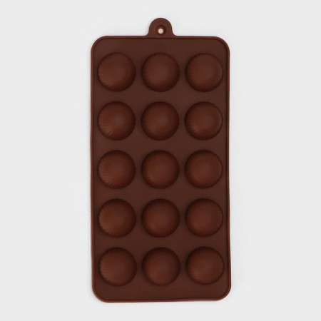 Form for chocolate of the share "balls", silicone, 20.5 × 10.2 cm, 15 cells (D = 2.8 cm), brown color-2