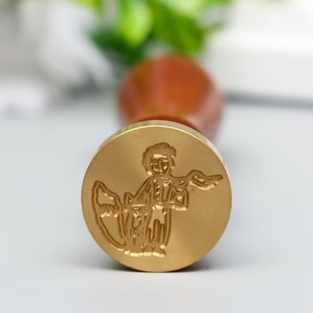 Printing for wax with a wooden handle "Little Prince and Fox" 9x2.5x2.5 cm-1