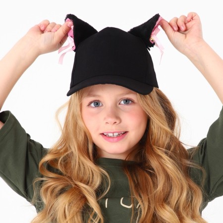Baby cap for a girl "cat" with ears, black color, rr 52-54, 5-7 years old-8