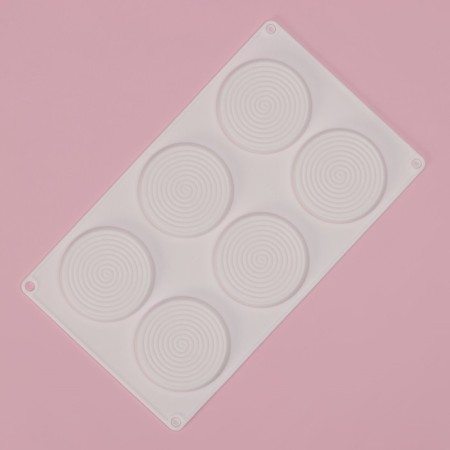 Form for mousse desserts and baking are “hypnosis”, silicone, 30 × 17.5 × 0.5 cm, 6 cells (D = 7.7 cm), white color-1