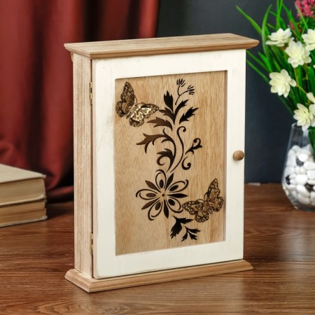Keywood tree 6 hooks "Butterflies and flowers" 26x20x6.5 cm-1