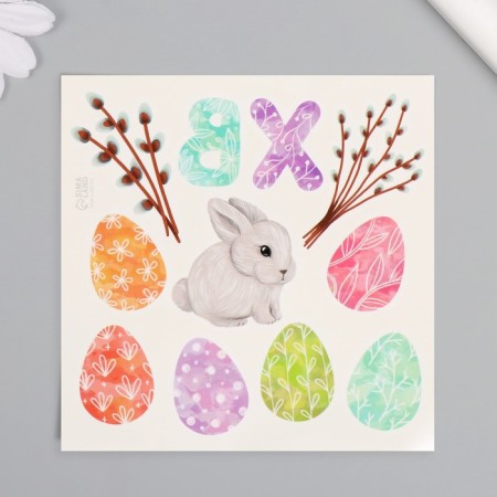 Tattoo on the body color "Easter testicles and rabbit" 10x10 cm-3