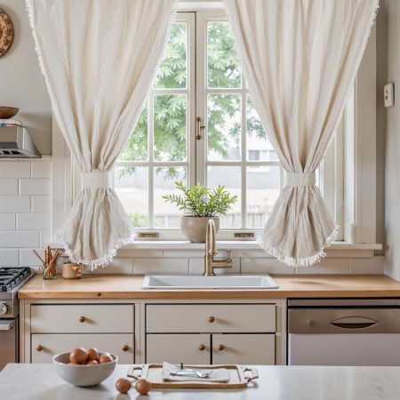 A set of curtains for the kitchen SL Home "Direction" 140x180 cm-2 pcs, grabbing 2 pcs, linen 100%