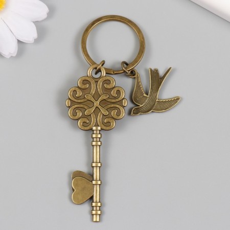 Breek metal, glass "Bird and key with a tree" bronze 10 cm-3