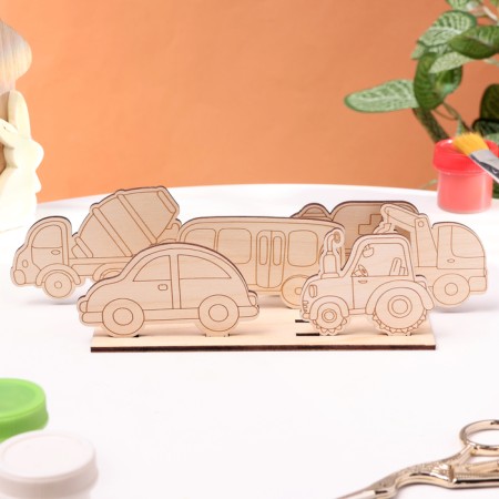 Wooden volumetric coloring "Transport", 6 figures, stand-1
