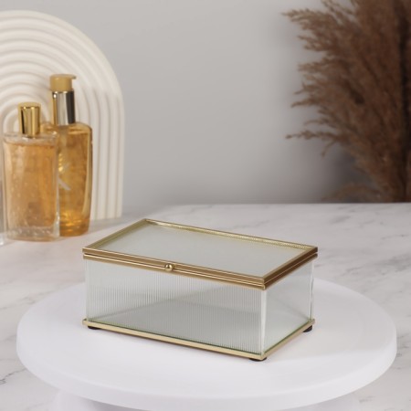 Organizer for storage "Ripples", with a lid, glass, with a mirror -bottom, 1 section, 14.5 × 8.5 × 6 cm, the color is transparent/copper-1