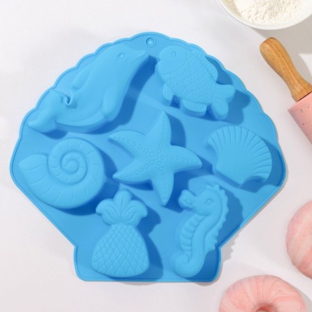 Baking uniform "Sea inhabitants", silicone, 26 × 24 × 2.5 cm, 7 cells, color mix-6