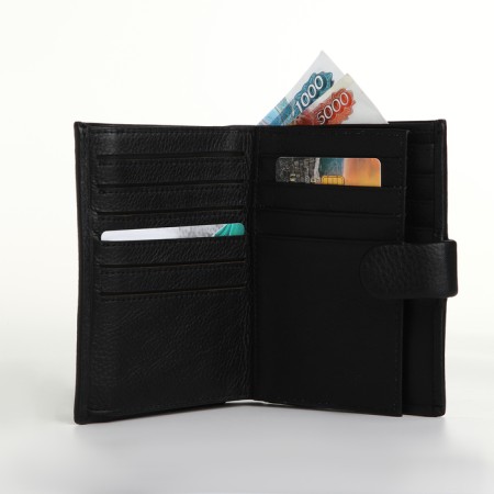 Male purse on the button, department for auto documents, black color-5