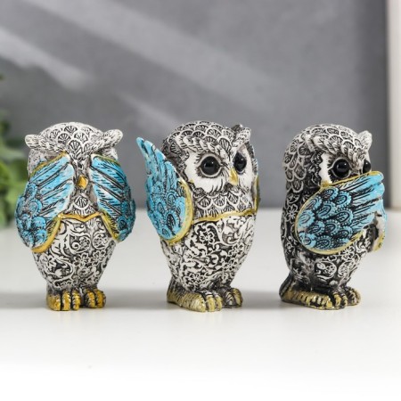Souvenir Polystone "Filin - I do not see, I do not hear, I will not say" gray -blue mix 7x4.5x3.5 cm-1