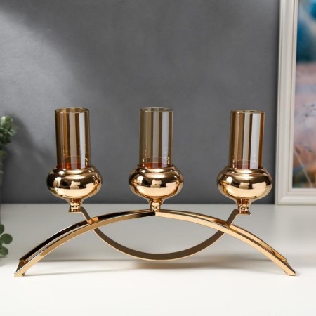 Summary Metal, glass for 3 candles "Soul mirror" Gold 22.5x41.5x8.5 cm-1