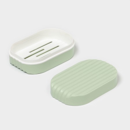 Road soap dish with a “relief” lid, plastic, 11.5 × 7.5 × 4 cm, pistachio-1