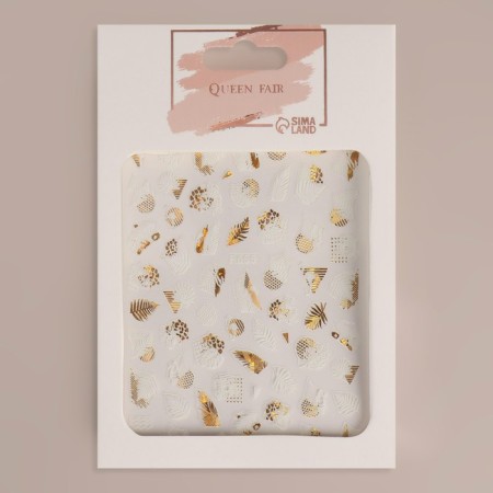 Nail stickers "leaflets", metallized, white/golden color-3