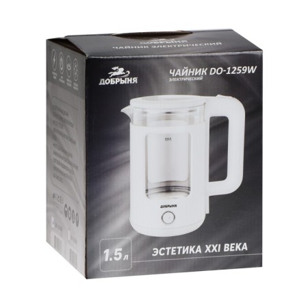 Electric Kinde "Dobrynya" DO-1259W, glass, 1.5 l, 1800 watts, white-7