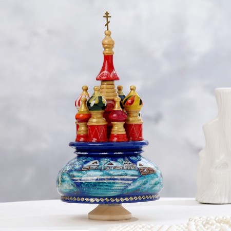 Musical souvenir "Temple", winter, blue background, manual painting
