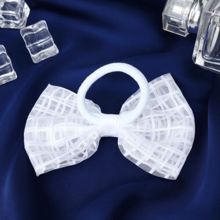 Hair elastic band "bow" Crystal cage, 9 cm, white-3