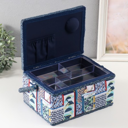 Casket for needlework "Patchwork. Blue flowers" 19x26x14.5 cm-2