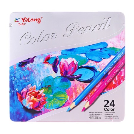 Pencils 24 colors, in metal pencil case, triangular, wooden, landscape mix-2