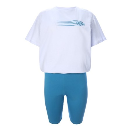 Female set (T -shirt/shorts), the color is lapis lazuli/white, size 50-10