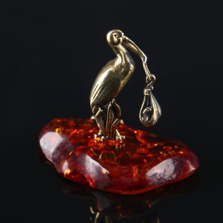 Souvenir "Stork", brass, amber resin, 3.2x0.8x1.5 cm