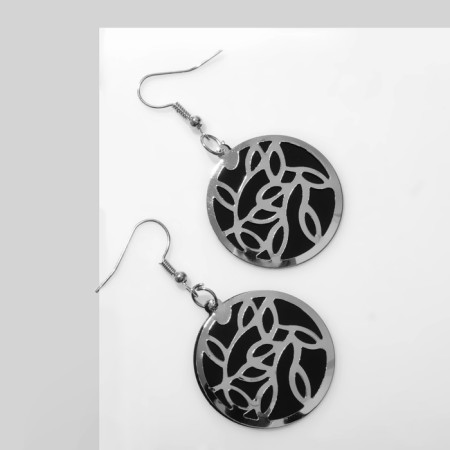 Hanging earrings “Foliage” double, silver-black color, 5.5 cm-1