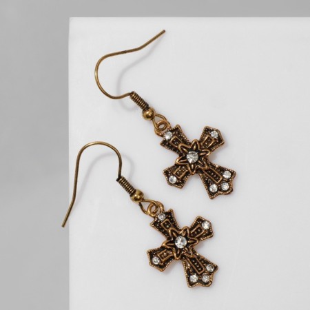 Earrings "Crosses" Flower, white color in black gold-1