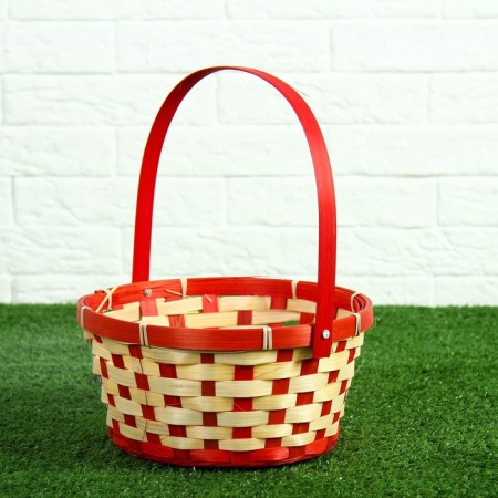 Wicker basket, bamboo, 21x21x10/24 cm, red