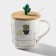 Ceramic mug with a wooden lid and spoon "Cactus", 380 ml, color mix