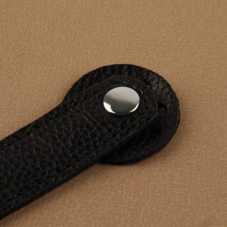 The fastener is sewn for a bag, on a button, made of genuine leather, 13.5 × 2.5 cm, black/silver color-1