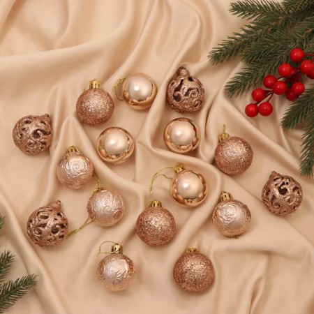 Set of balls plastic D-4 cm, 16 pcs "Cheal Patterns" Gold