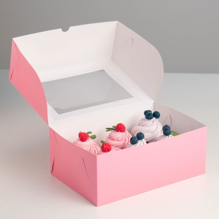 Box for 6 cupcakes with a window, pink, 25 x 17 x 10 cm-1