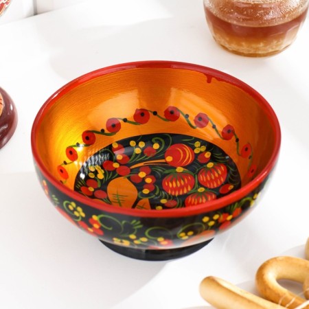 Salad bowl, medium, 14 × 7.5 cm, Khokhloma-1